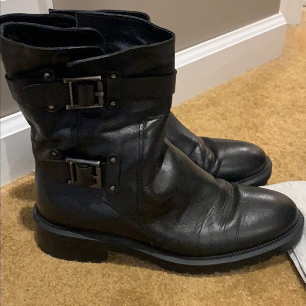 Aquatalia  Waterproof Black Leather Moto Boot